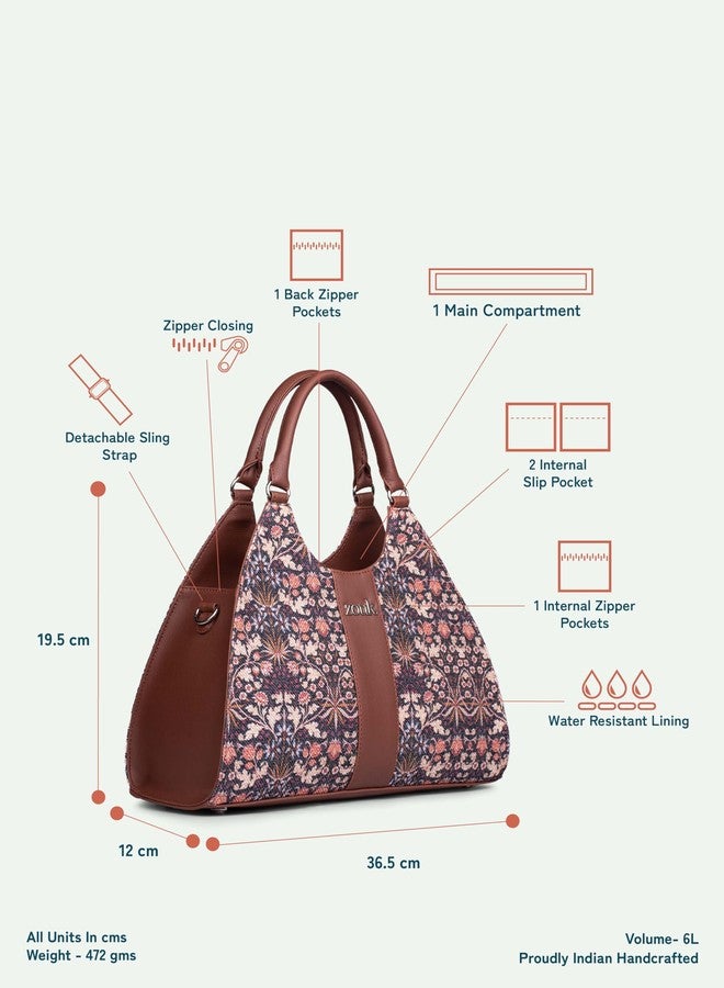 ZOUK Konkona Statement Satchel Bag | Stylish Handbag for Women | Tote for Office, College & Travel | Adjustable Strap | Water-Resistant | Vegan Leather | Kashmir Blooms - Image 4